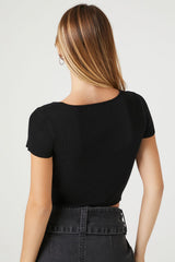 Sweater-Knit Square-Neck Crop Top