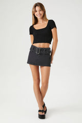Sweater-Knit Square-Neck Crop Top