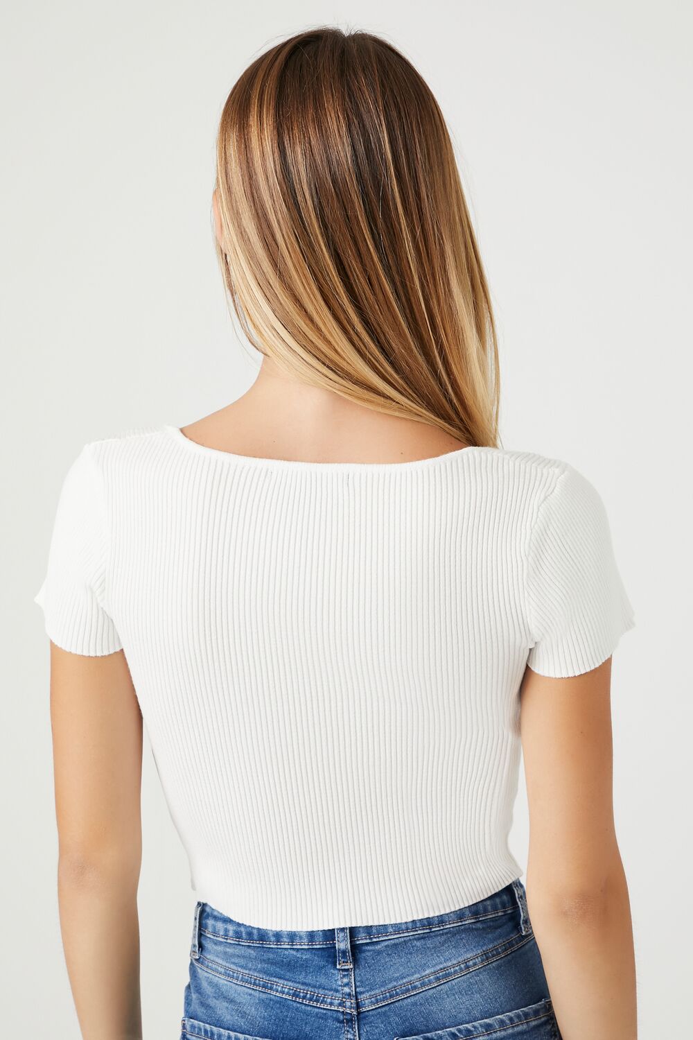 Sweater-Knit Square-Neck Crop Top