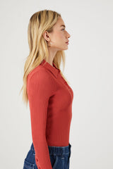 Sweater-Knit Polo Shirt Bodysuit