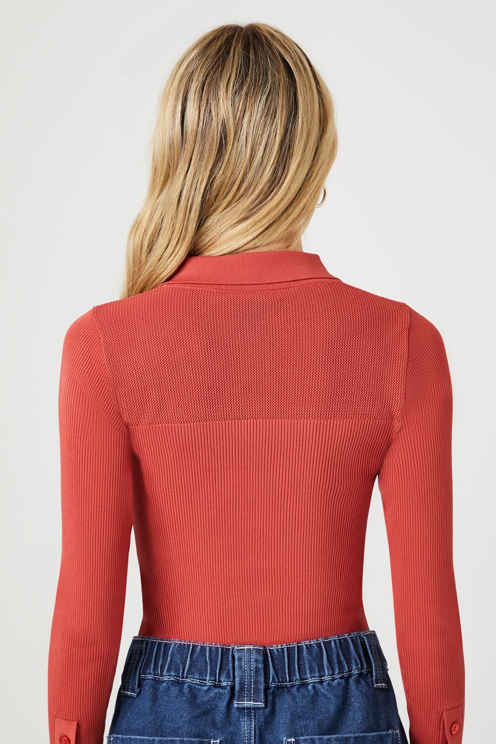 Sweater-Knit Polo Shirt Bodysuit
