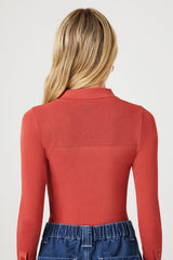 Sweater-Knit Polo Shirt Bodysuit