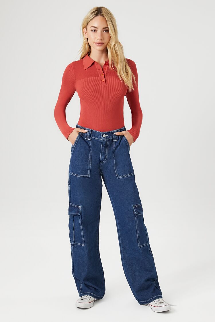Sweater-Knit Polo Shirt Bodysuit