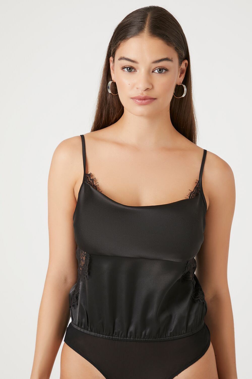 Satin Lace-Trim Bodysuit