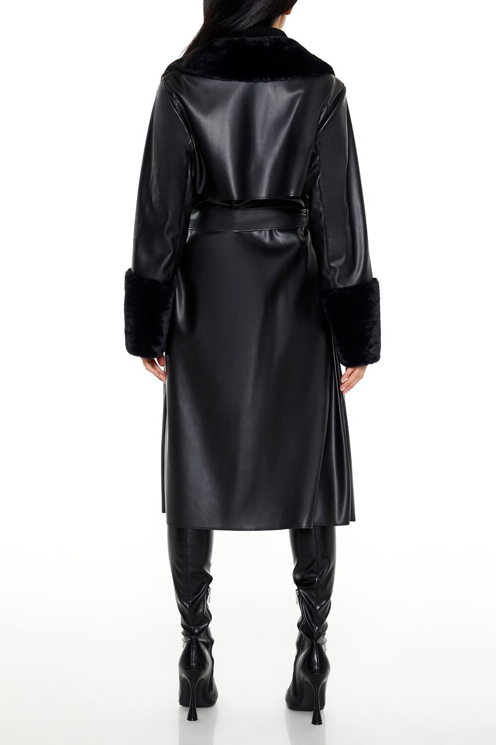 Faux Fur-Trim Trench Coat