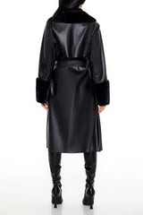 Faux Fur-Trim Trench Coat