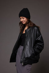 Faux Leather Bomber Jacket