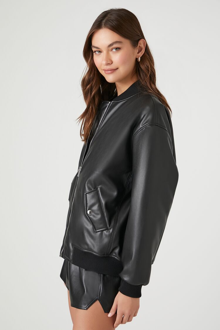 Faux Leather Bomber Jacket