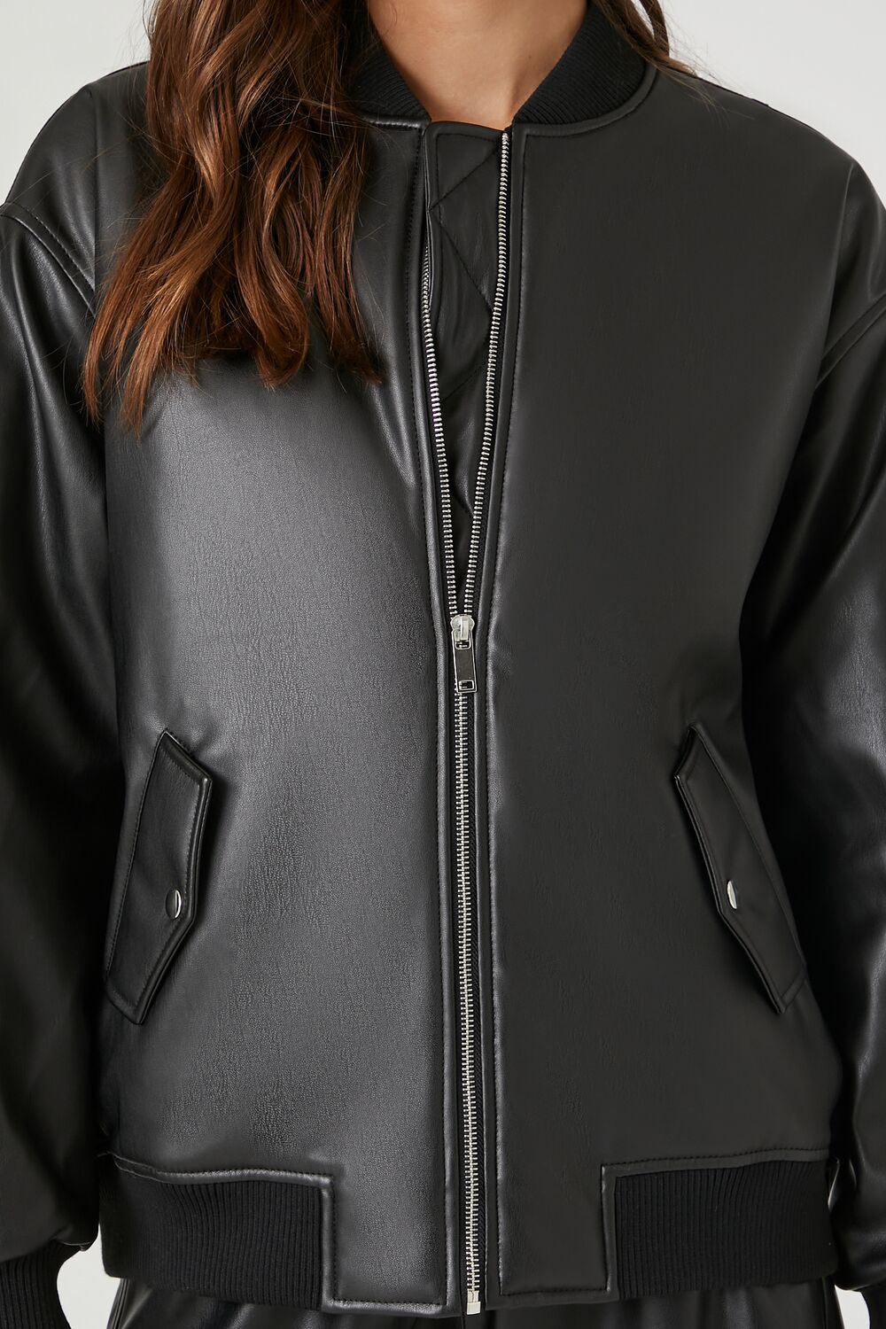 Faux Leather Bomber Jacket