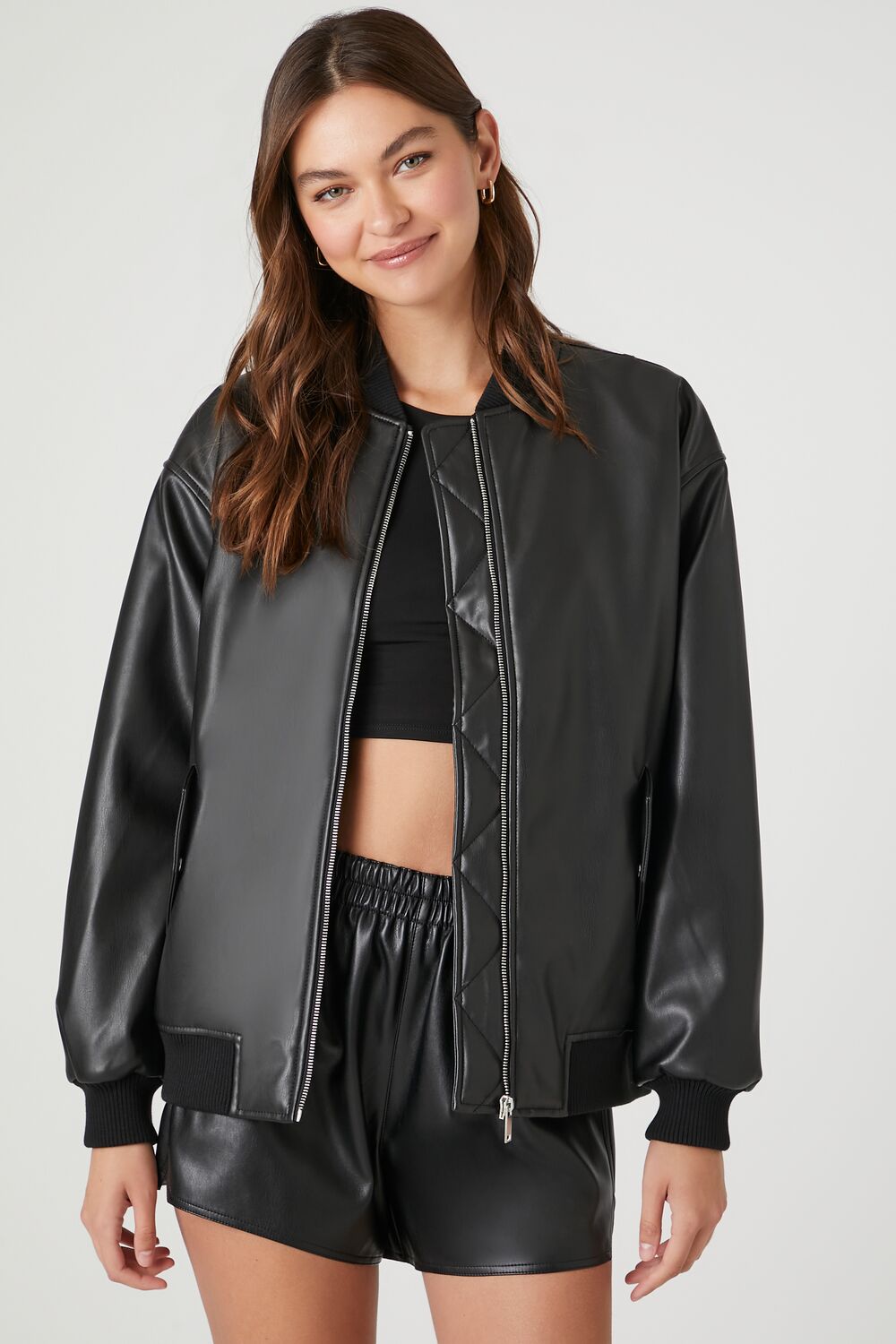 Faux Leather Bomber Jacket