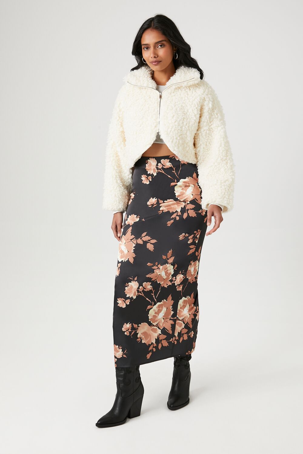 Faux Shearling Cropped Moto Jacket