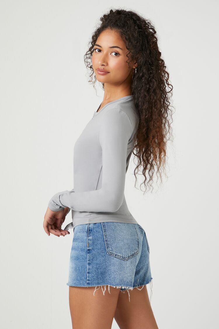 Button-Front Long-Sleeve Top
