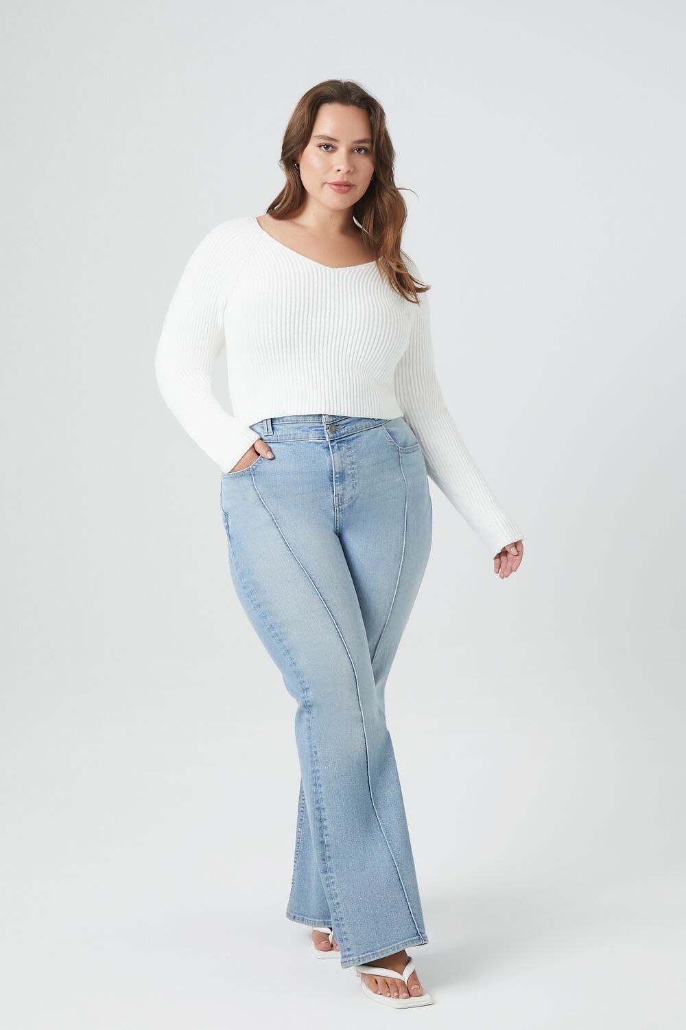 Plus Size Ribbed V-Neck Sweater