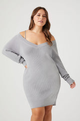 Plus Size Open-Shoulder Mini Sweater Dress