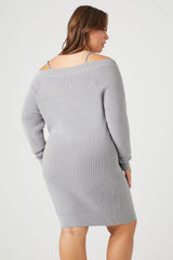Plus Size Open-Shoulder Mini Sweater Dress