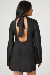 Satin Mock Neck Mini Dress