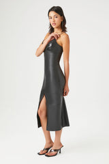 Faux Leather Bodycon Slit Dress