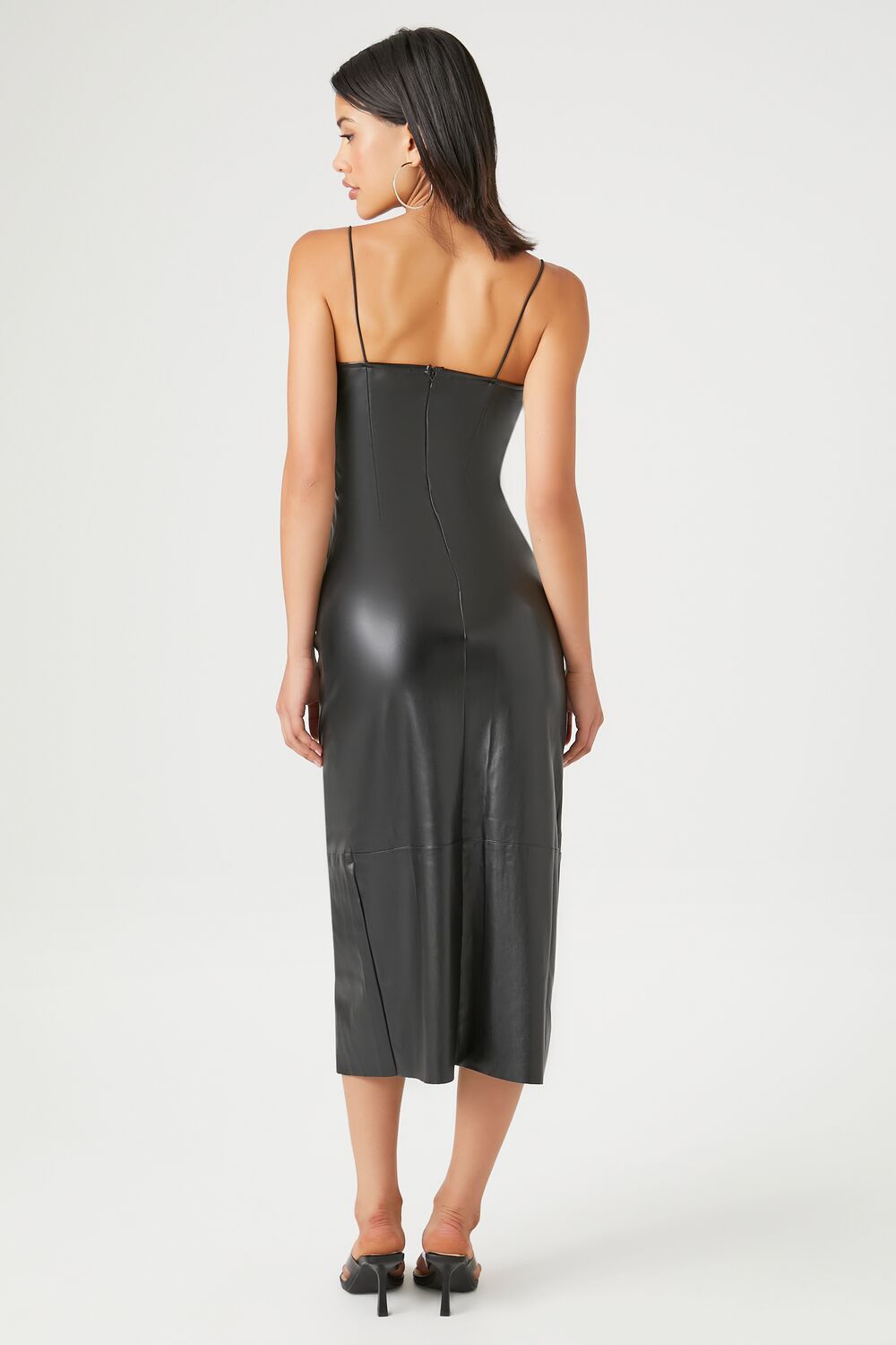 Faux Leather Bodycon Slit Dress