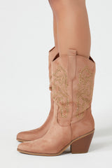 Faux Suede Rhinestone Cowboy Boots