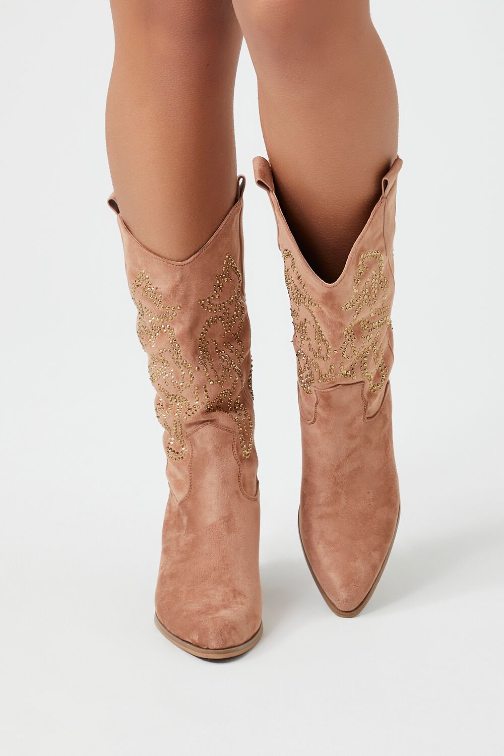 Faux Suede Rhinestone Cowboy Boots