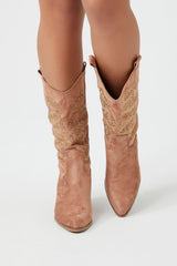 Faux Suede Rhinestone Cowboy Boots