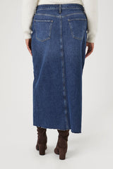 Plus Size Patchwork Denim Maxi Skirt