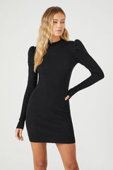 Puff-Sleeve Mini Sweater Dress