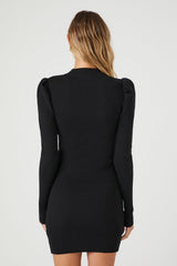 Puff-Sleeve Mini Sweater Dress
