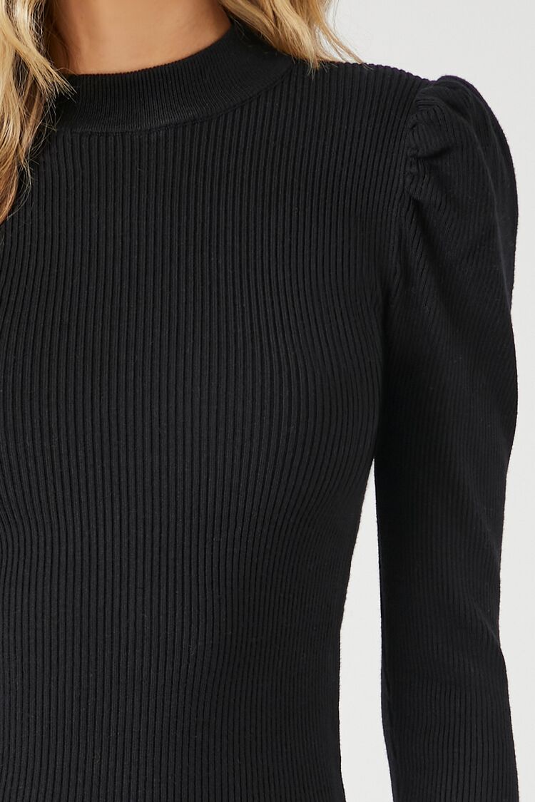 Puff-Sleeve Mini Sweater Dress