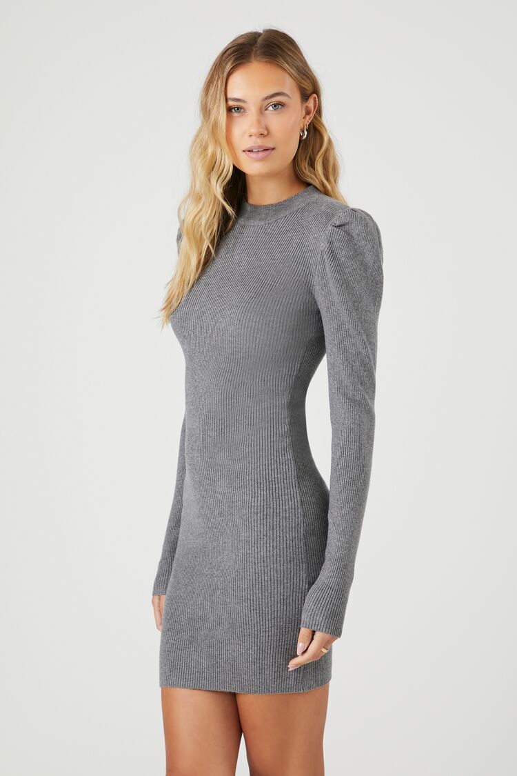 Puff-Sleeve Mini Sweater Dress