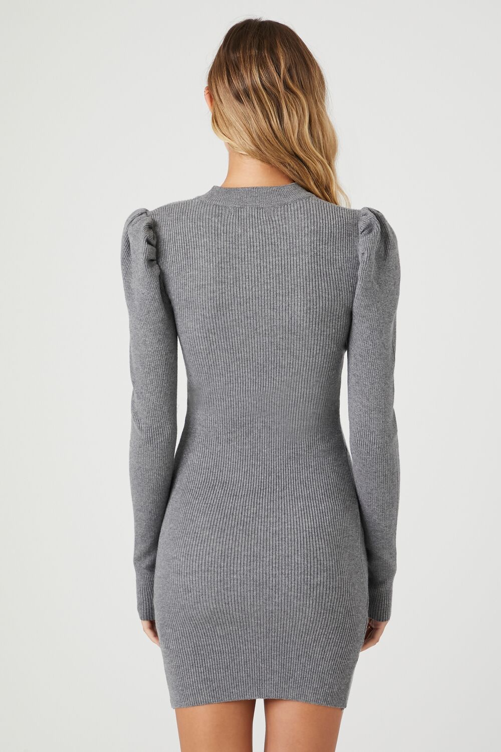 Puff-Sleeve Mini Sweater Dress