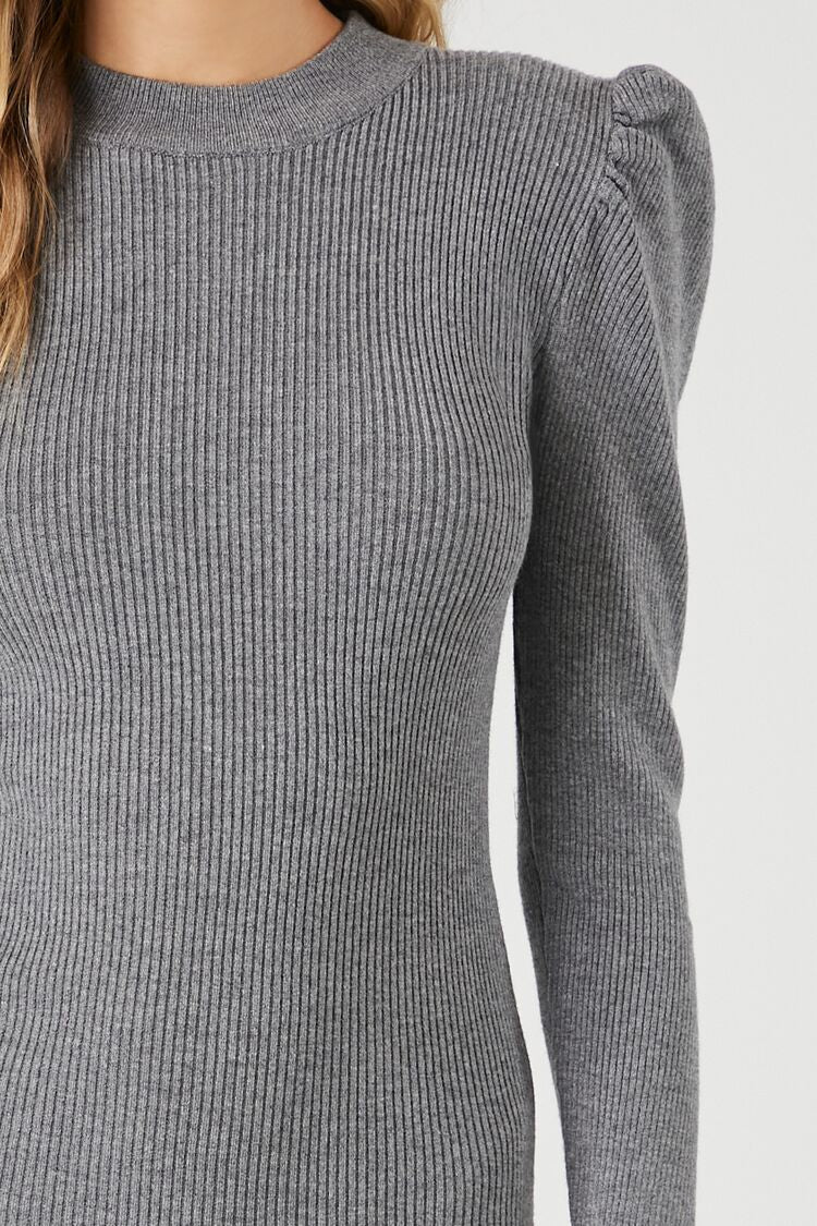 Puff-Sleeve Mini Sweater Dress