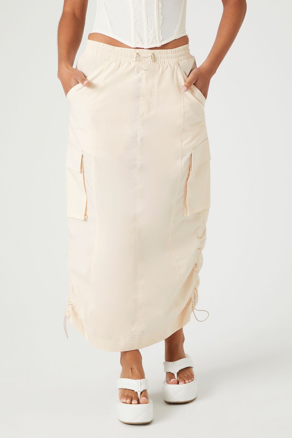 Toggle Drawstring Cargo Midi Skirt