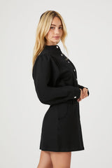 Twill Mock-Neck Mini Dress
