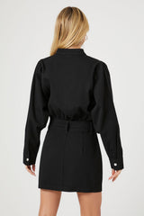 Twill Mock-Neck Mini Dress