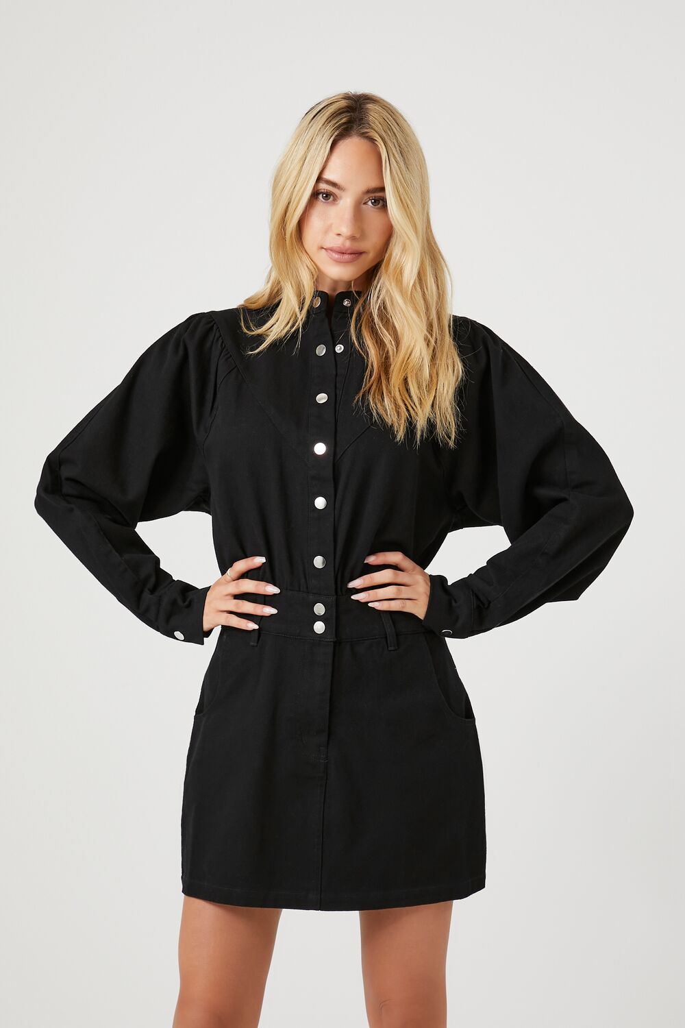 Twill Mock-Neck Mini Dress