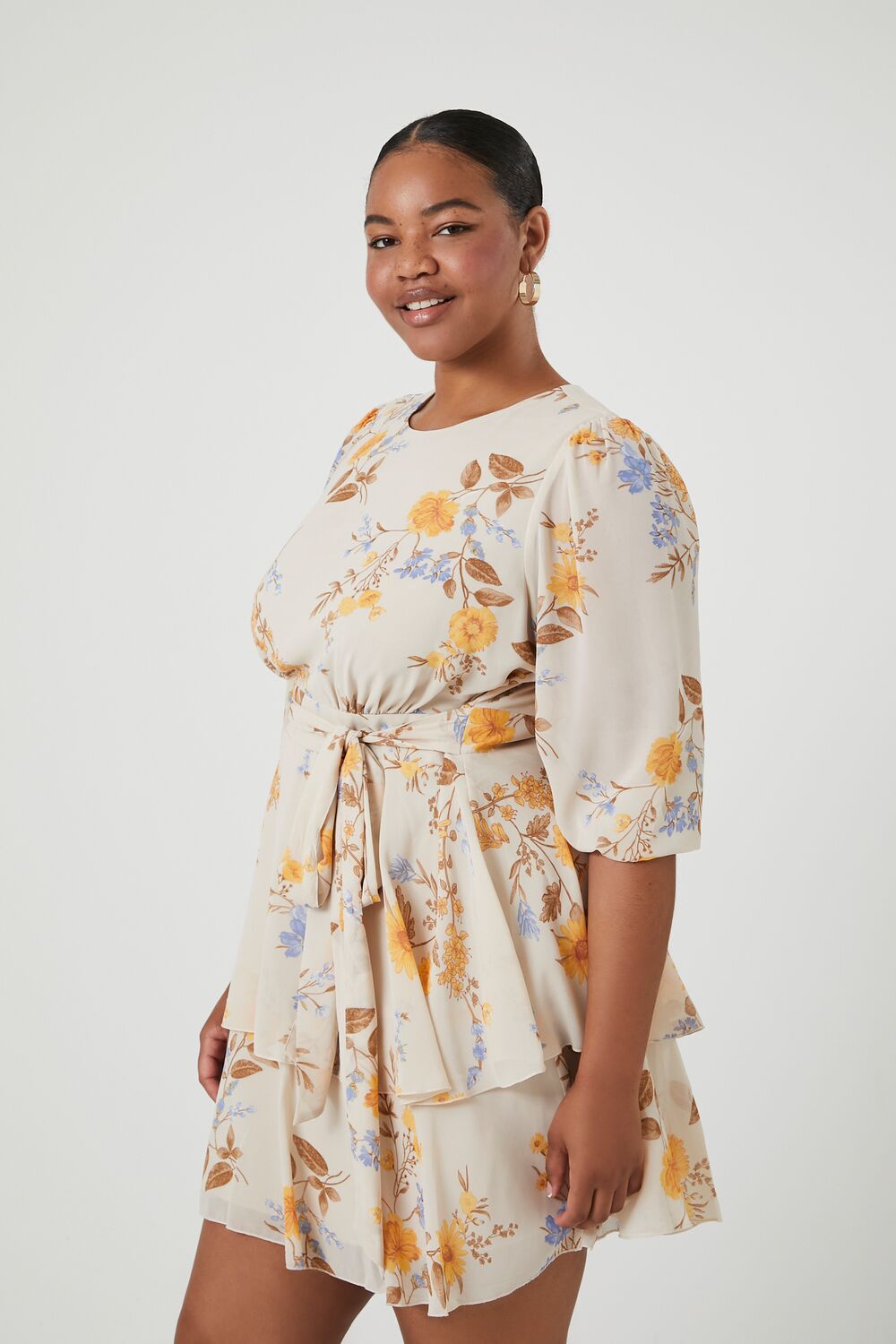 Plus Size Floral Tiered Ruffle Mini Dress