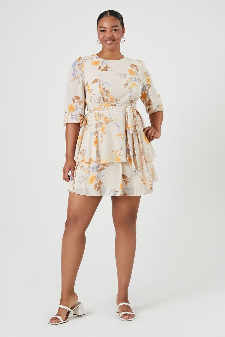 Plus Size Floral Tiered Ruffle Mini Dress