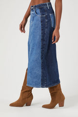 Colorblock Denim Midi Skirt