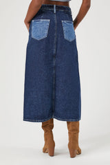 Colorblock Denim Midi Skirt