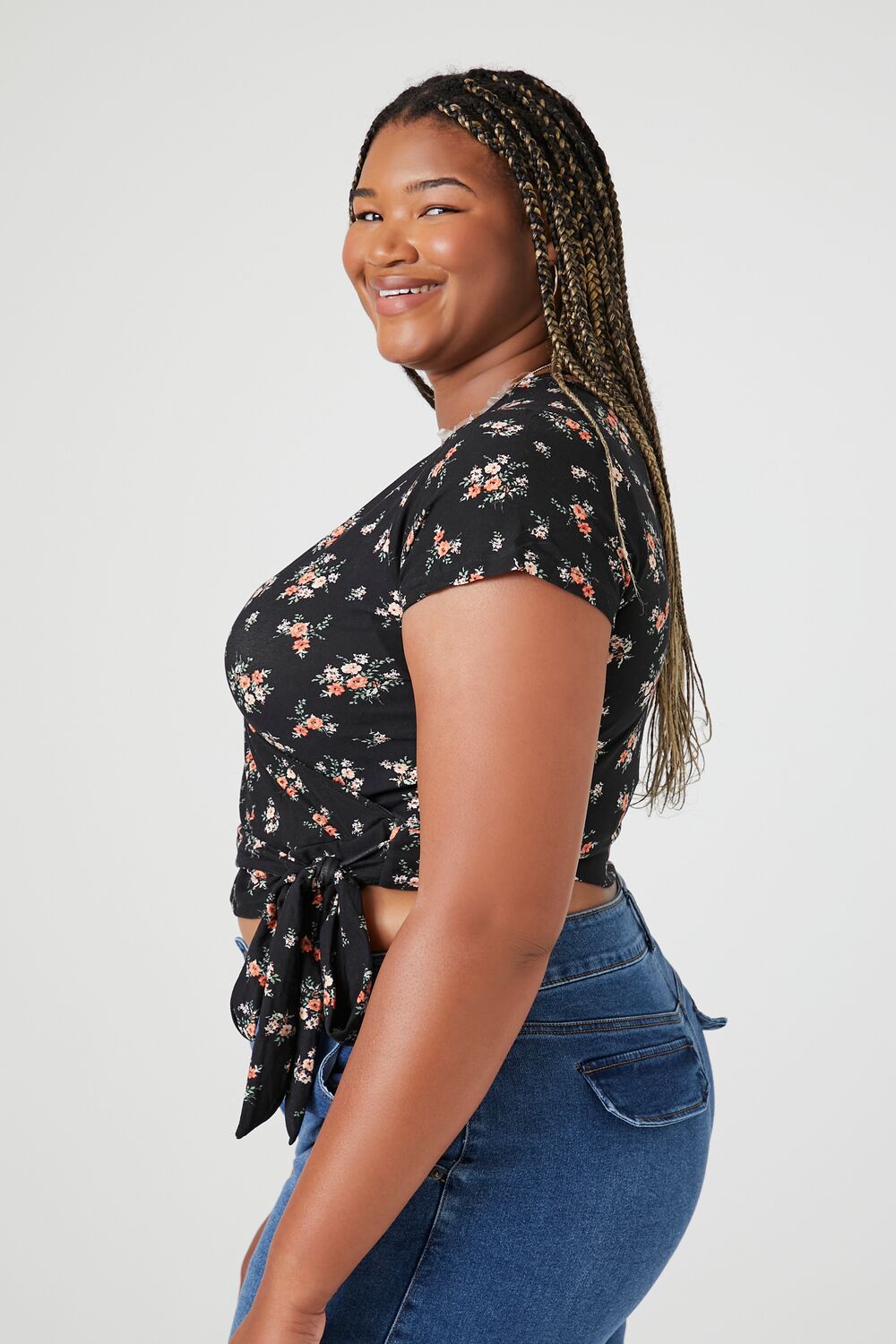 Plus Size Floral Wrap Crop Top