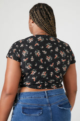 Plus Size Floral Wrap Crop Top