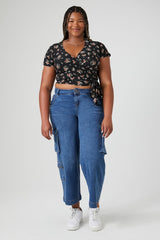 Plus Size Floral Wrap Crop Top