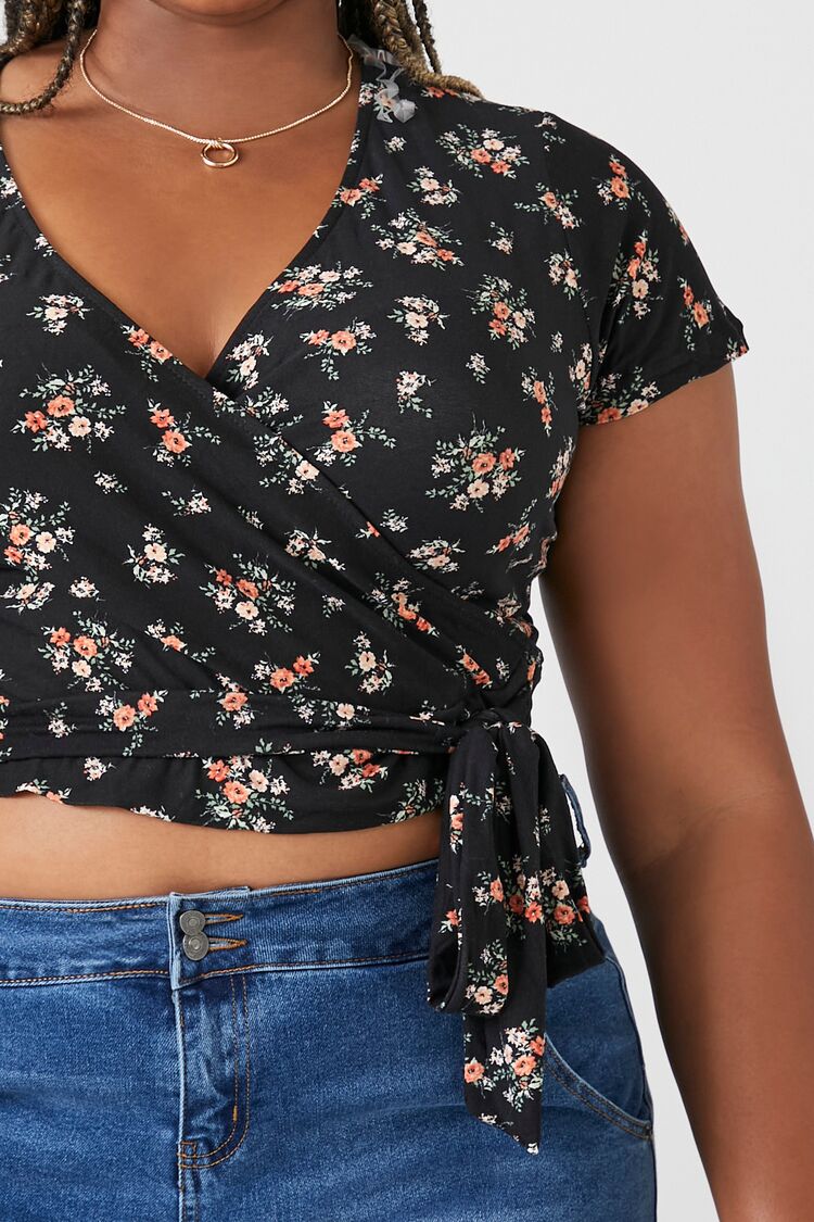 Plus Size Floral Wrap Crop Top