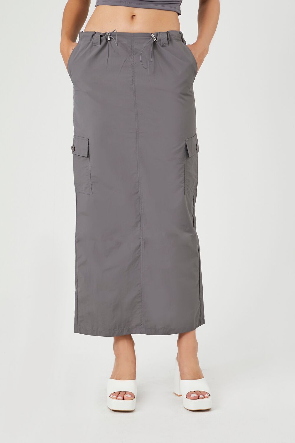 Twill Toggle Drawstring Midi Skirt