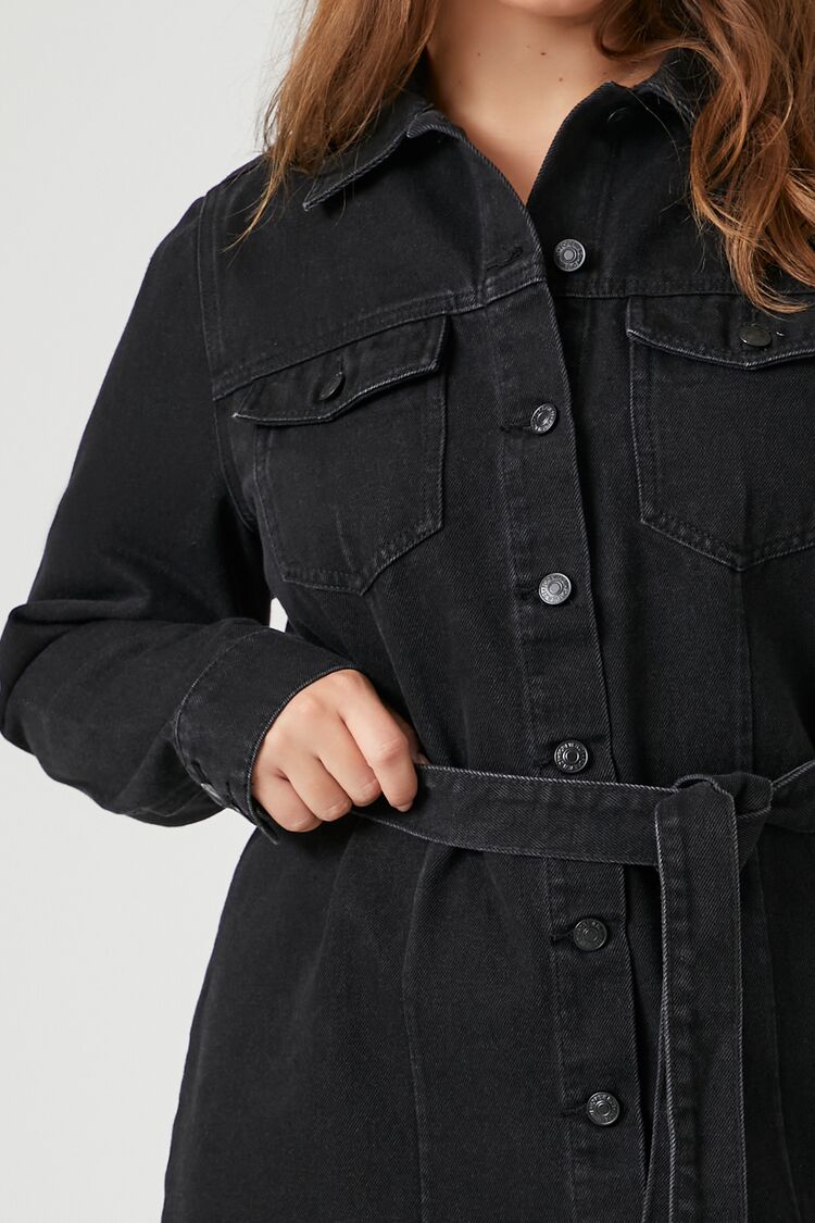 Plus Size Tie-Front Denim Shirt Dress