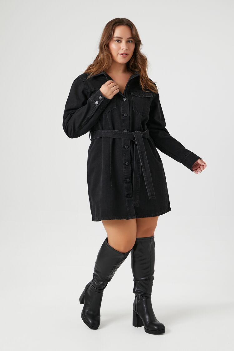 Plus Size Tie-Front Denim Shirt Dress