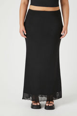 Plus Size Mesh Lettuce-Edge Maxi Skirt