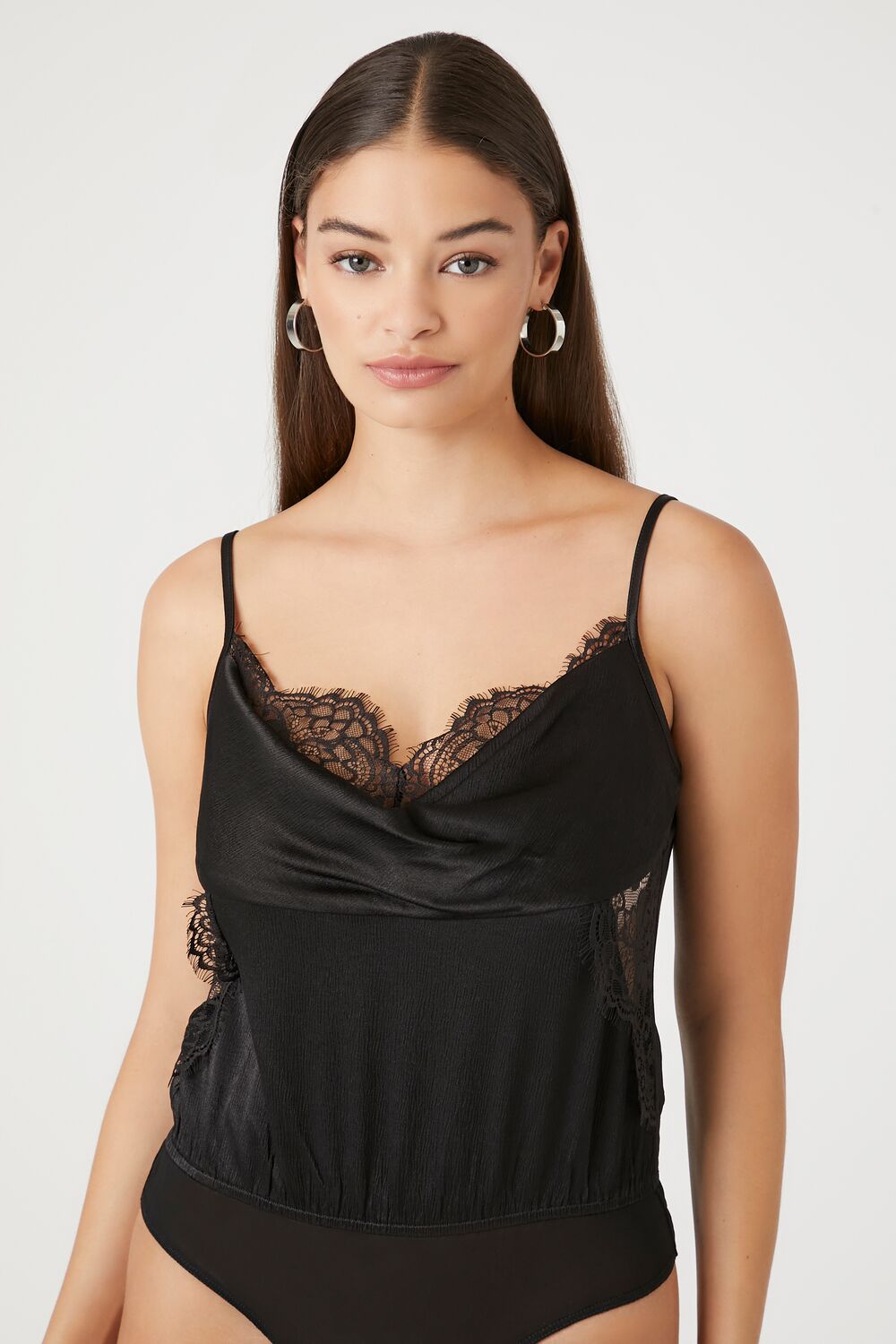 Satin Lace-Trim Bodysuit