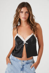 Satin Split-Front Lace-Trim Cami